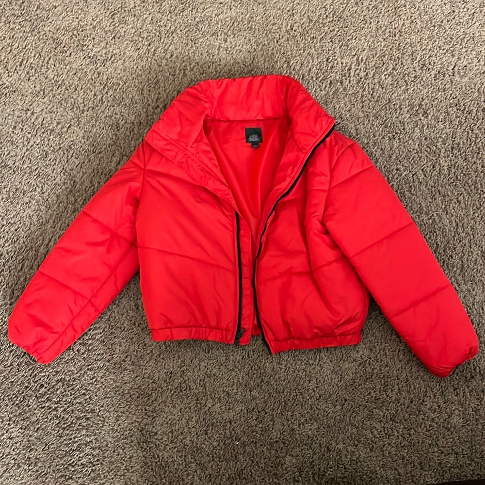 Red Cropped Puffer Jacket (Size S)